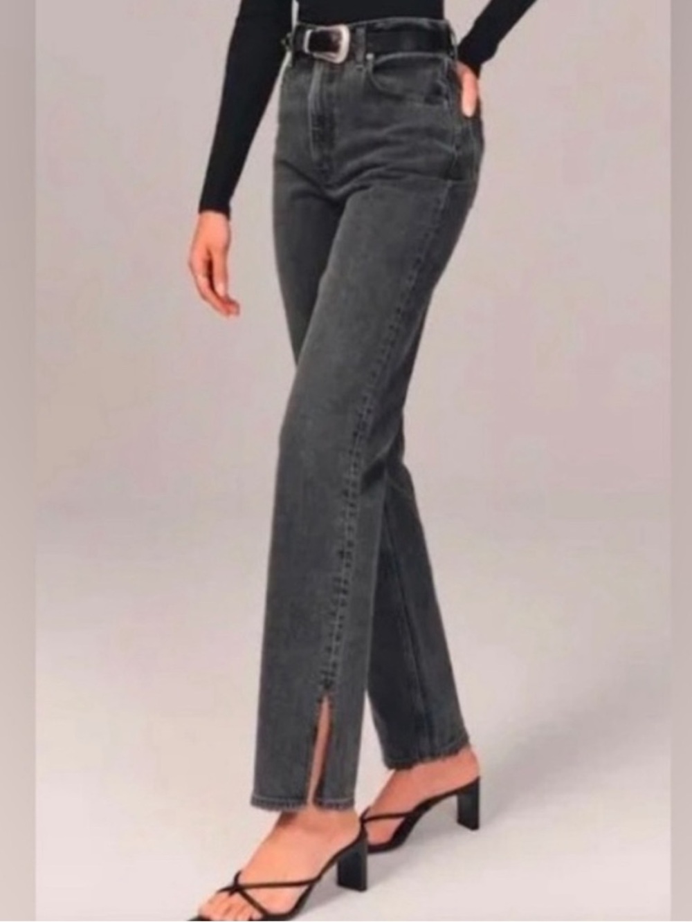 Abercrombie The 90’s Straight Ultra High Rise Split Hem Black Jeans, Size 29/8
